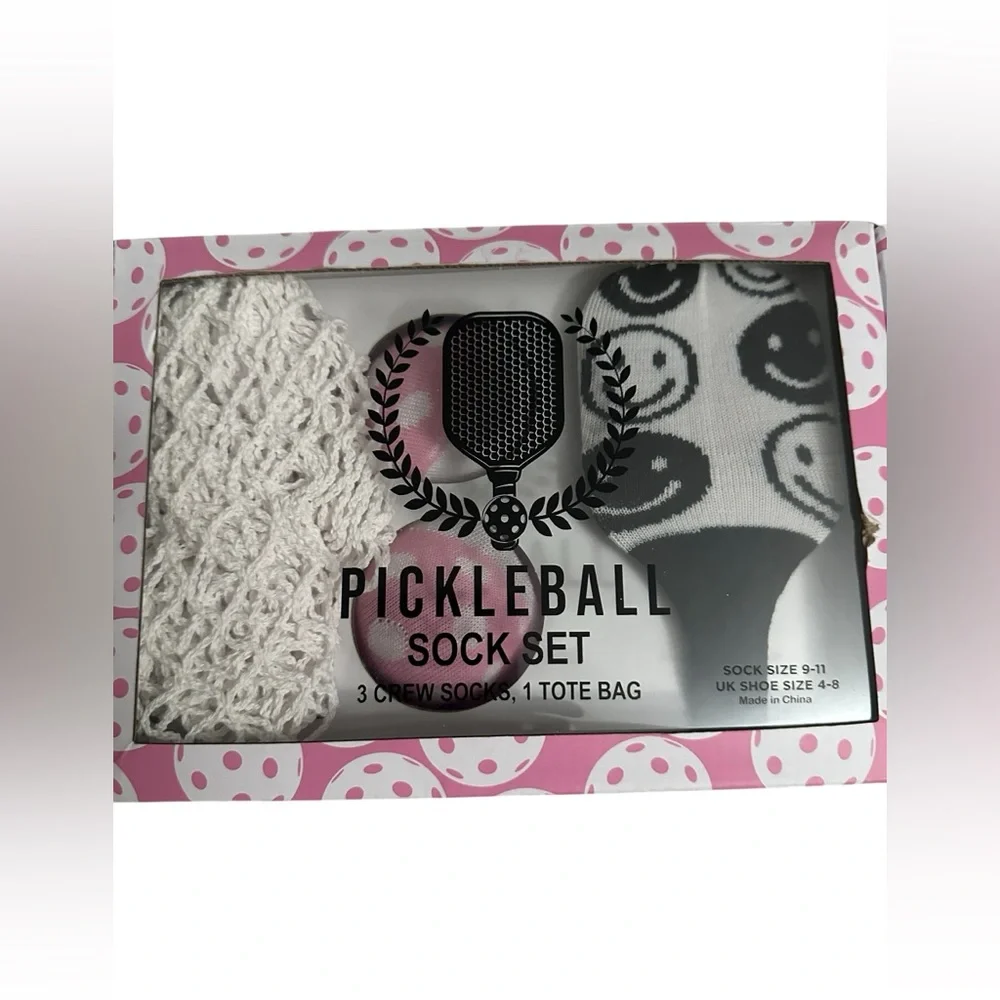 Pickleball 3 Pairs Socks and Tote Set NIB Pink & White